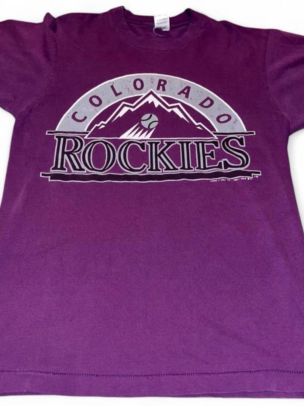Vintage Colorado Rockies 1991 Graphic T-Shirt MLB Baseball Purple Size L